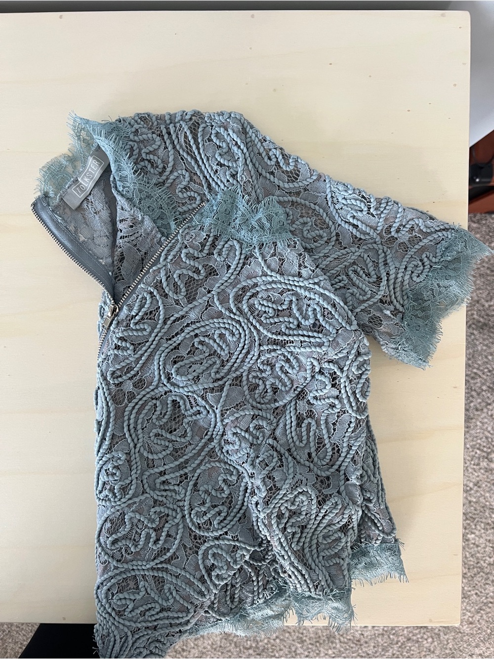 Delicate Trim Cropped Lace Top in Dusty Teal from Ireland - Picture 3 of 4